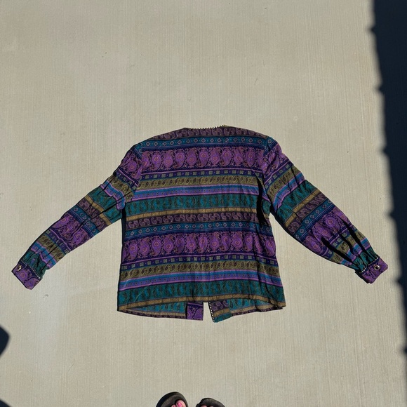 Maggy London 100% Silk Vintage Teal\Purple Embellished Button Up Blouse Size 16 - Picture 5 of 6